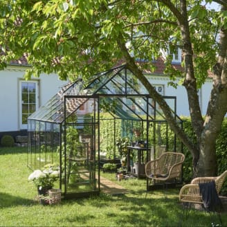 Serre en verre trempé Qube noir 9.90 m² + embase - Halls