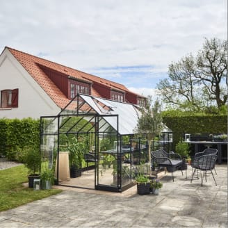 Serre en verre trempé Qube noir 13 m² + embase - Halls