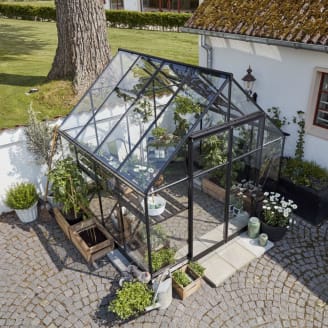 Serre en verre trempé Qube carrée noir 6.60 m² + embase - Halls