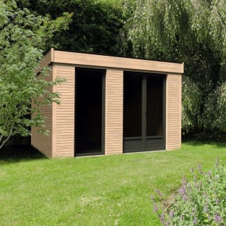 Abri de jardin bois Ep. 19mm, 5.4 m² - adossable - LASSEN + 2 pots de  lasure 5ans teck - OOGarden