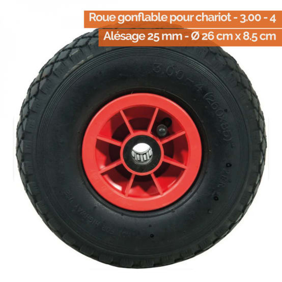 Lot de 2 roues gonflables pour chariot 26 x 8.5 cm Axe 25 mm Gamm vert