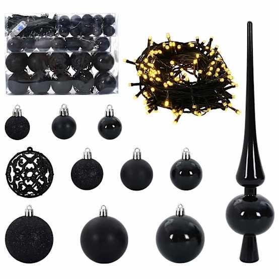 Set 61 Boules de Noël LED Plastique Décoration Fêtes Noir – ComfortXL Outdoor Living – Image 2