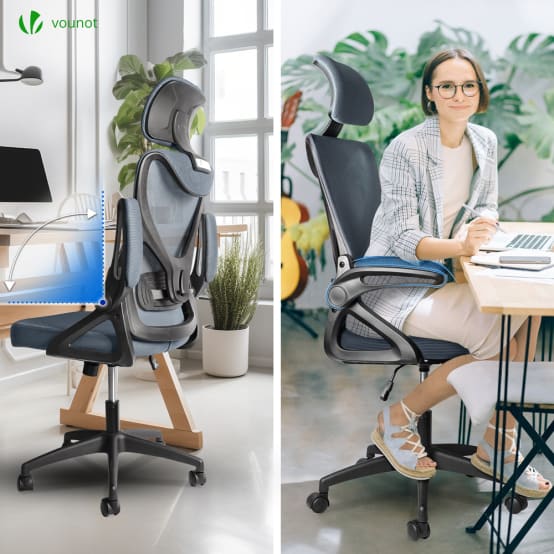 Chaise De Bureau En Maille Siège Pivotant Avec Appui-tête Coulissant Et Accoudoirs Haut/Bas Noir