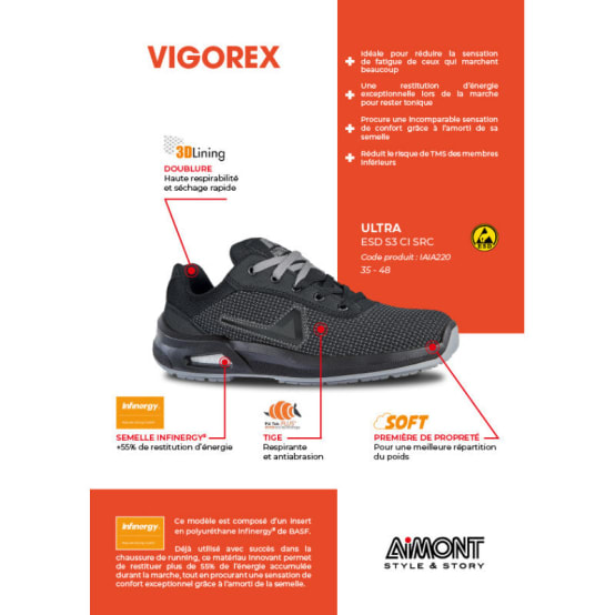 Chaussures de sécurité basse AIMONT ULTRA S3 CI SRC ESD 44 AIMONT