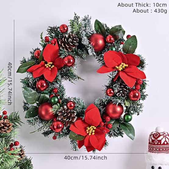 Couronne De Noël De 45 Cm, Couronne De Porte Floquée Avec