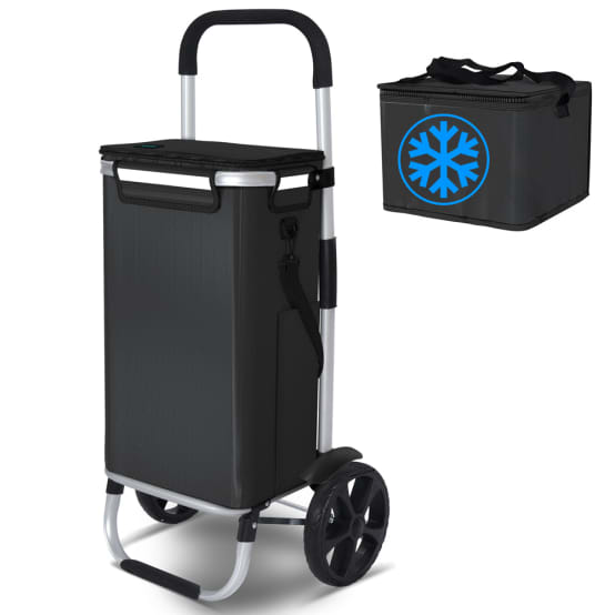 Chariot De Courses Pliable 55L – Sac Isotherme Amovible, Ultra Léger En Aluminium, 2 Roues Renforcées – Fabriqué En France (Turquoise
