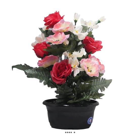 Jardinière fleurs artificielles pour le cimetière roses et anémones