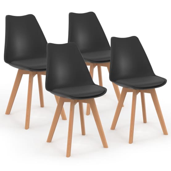 Ensemble Table à Manger Ronde 110 Cm Bois Et Noir Et 4 Chaises Sara Noires 3662897148677