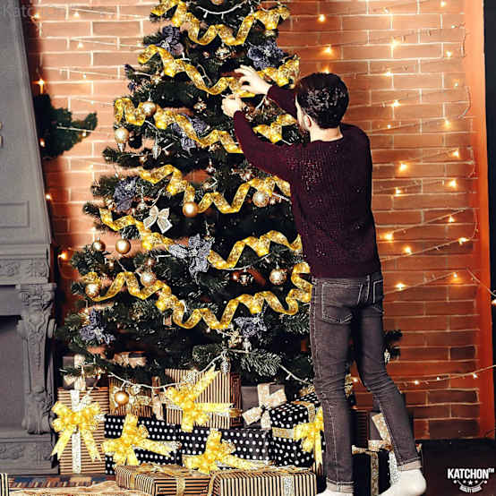 Guirlande Noel LPP14792-Guirlande De Sapin Noel - Rotin De Noël Artificiel - Guirlandes Etoile Sapin De Noel Rose Gold