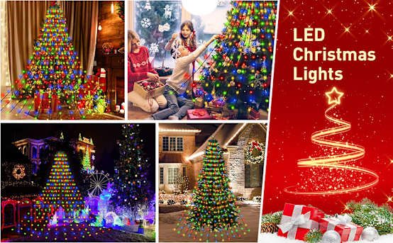 8 guirlandes lumineuses d'arbre, 280 anneaux lumineux d'arbre LED, hauteur 2 m, 8 modes, fête de noël, mariage, décoration anniversaire – Image 7