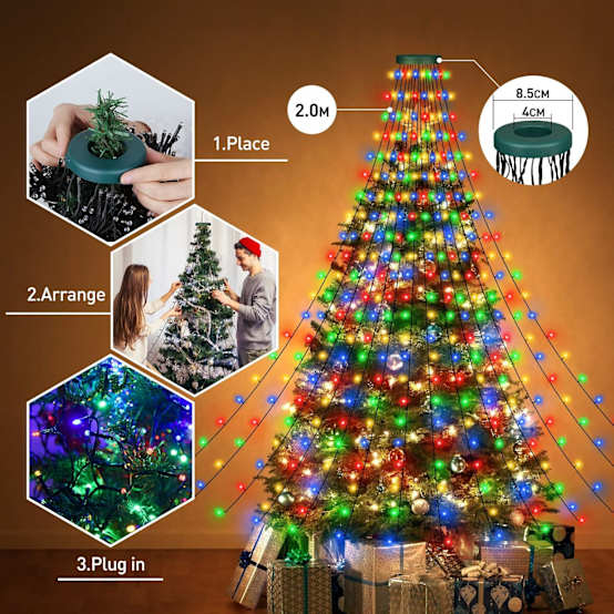 8 guirlandes lumineuses d'arbre, 280 anneaux lumineux d'arbre LED, hauteur 2 m, 8 modes, fête de noël, mariage, décoration anniversaire – Image 2