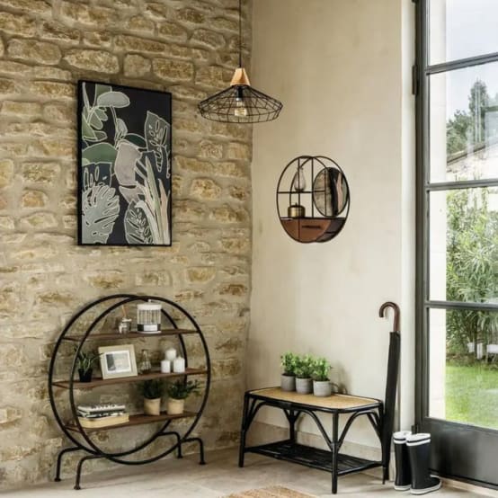 Etagère Ronde Sur Pied Métal Et Bois 50x55.5x18cm