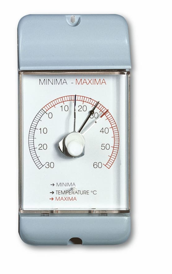 Bilame, thermomètre mini-maxi, int/ext - L.7,7 x l.3 x H.16 cm - Gamm vert