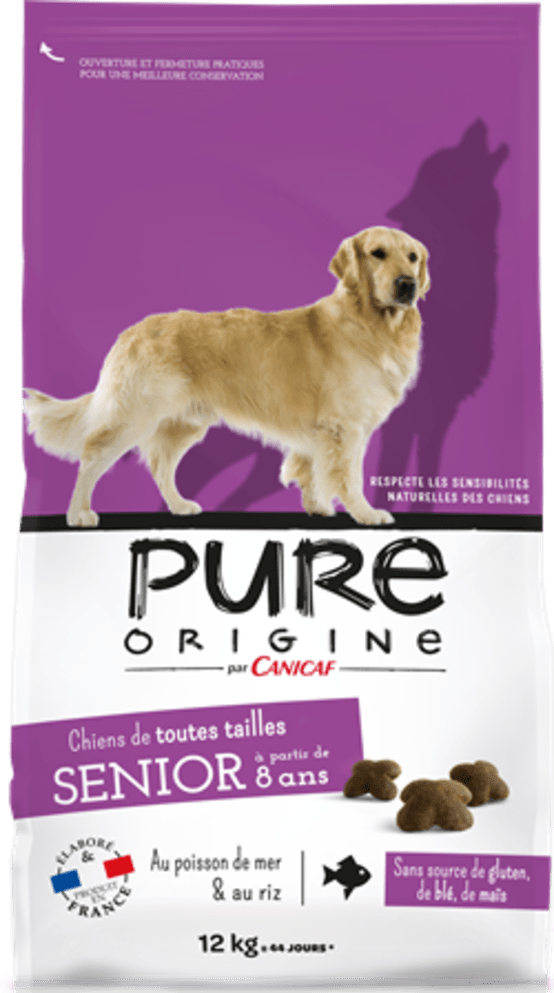 Pure Origine Croquettes pour chien senior au poisson 12 kg Gamm vert