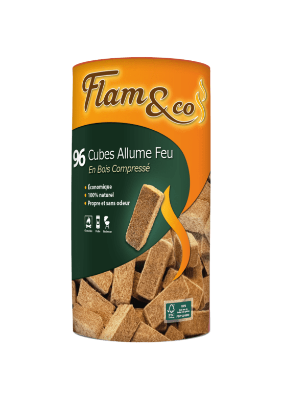Flam&co - Allume feu cubes en bois compressé x96 - Gamm vert