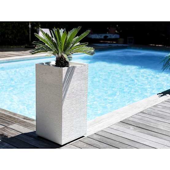 Pot De Fleurs Carré 50 Cm - EDA - Graphit - 57 L - 49,5 X 49,5 X H. 49,5 Cm - Blanc Cérusé - Jardin