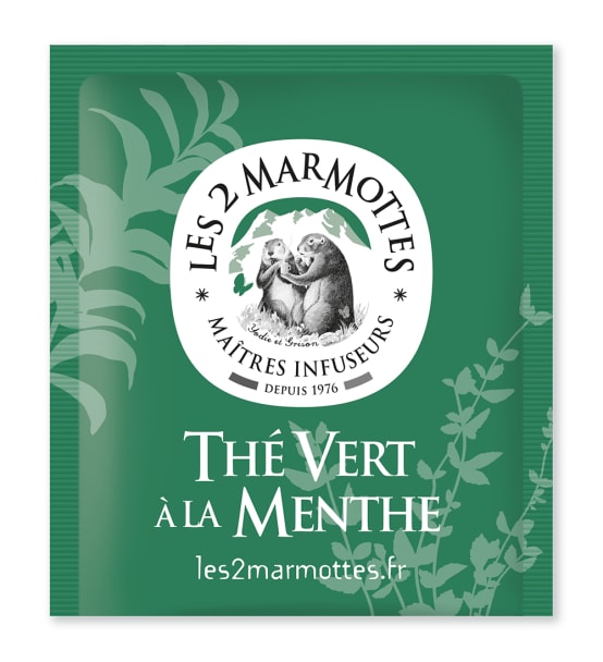 Les 2 Marmottes - Thé Vert à la Menthe 45g Boite 30 sachets - Gamm