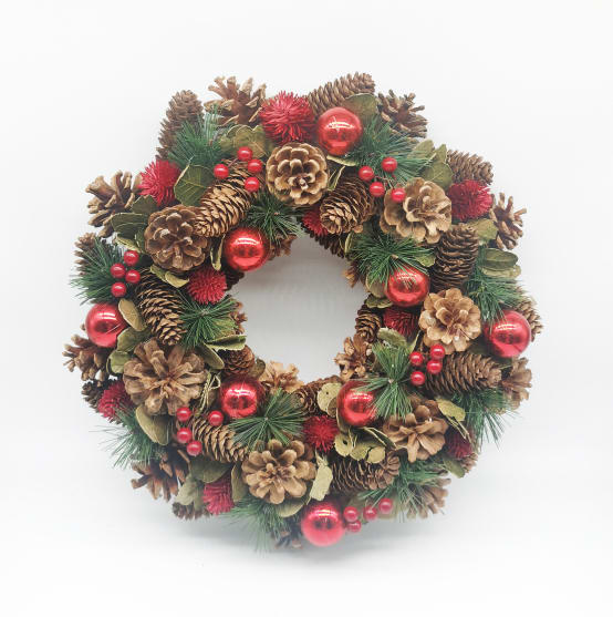 Couronne de Noël Pommes de Pin et Boules Rouges Ø.40 cm- Ecloz – Image 2