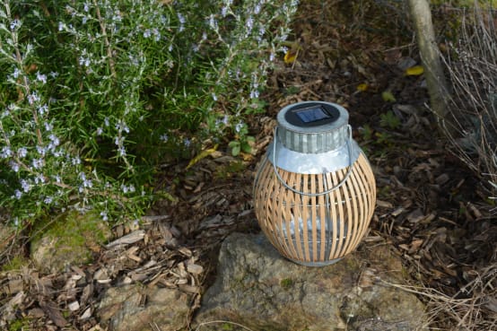 Lanterne solaire Bambou Naturel et Gris Ø 19 x H 35 cm Gamm vert