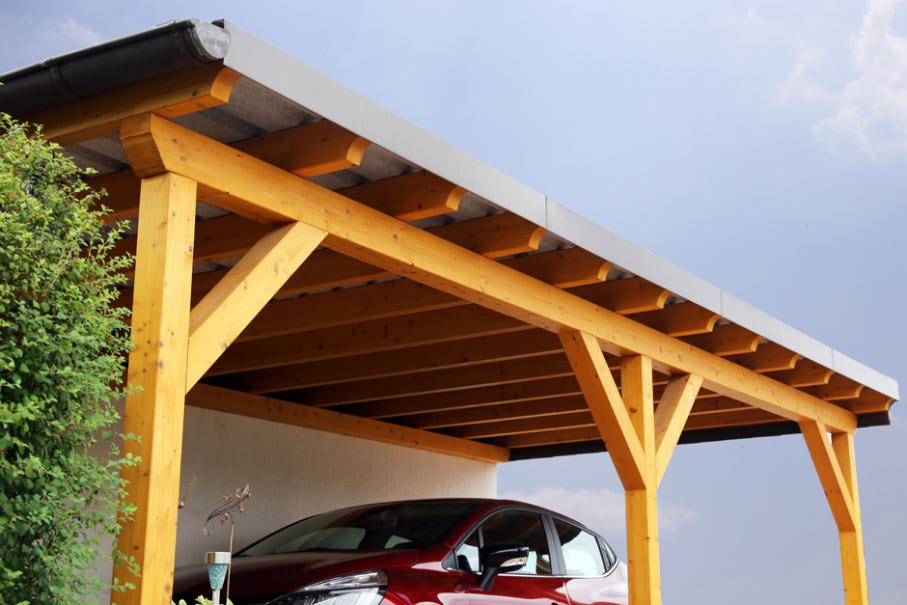 Carport toit plat : abri de voiture toit plat pose adossée